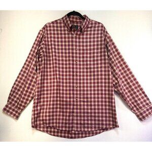 Jos. A. Bank Travelers Collection Mens Long-Sleeve Shirt L Burgundy Tan Plaid